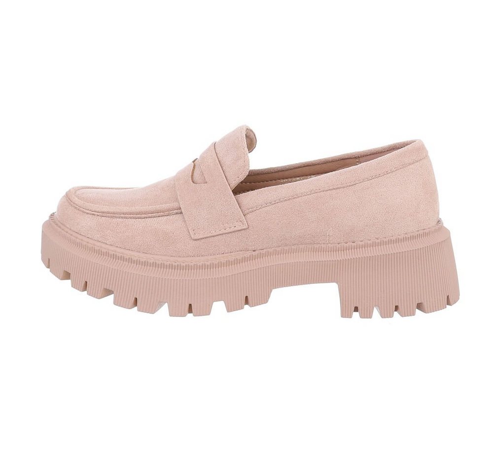 Ital-Design Damen Mokassins Freizeit Slipper (84018695) Blockabsatz Mokassins in Hellbraun