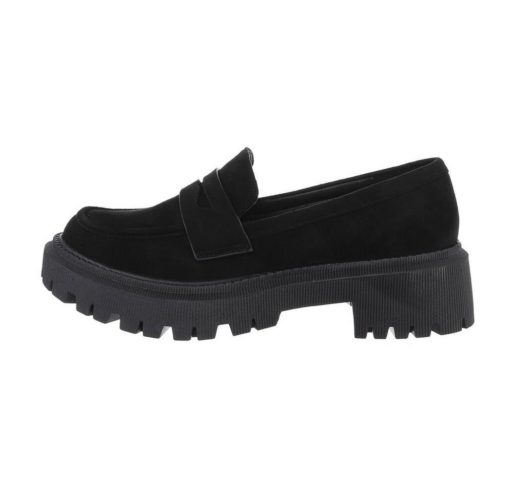 Ital-Design Damen Mokassins Freizeit Slipper (84018707) Blockabsatz Mokassins in Schwarz