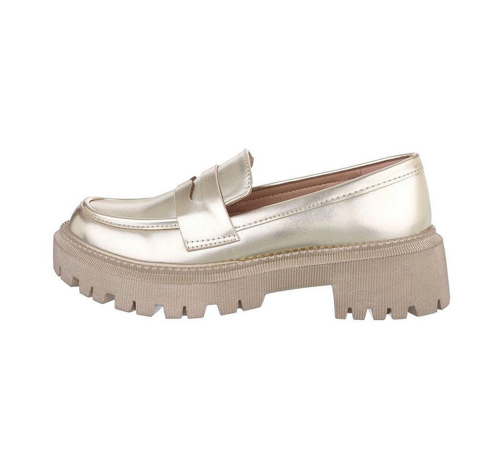Ital-Design Damen Mokassins Freizeit Slipper (84018733) Blockabsatz Mokassins in Gold