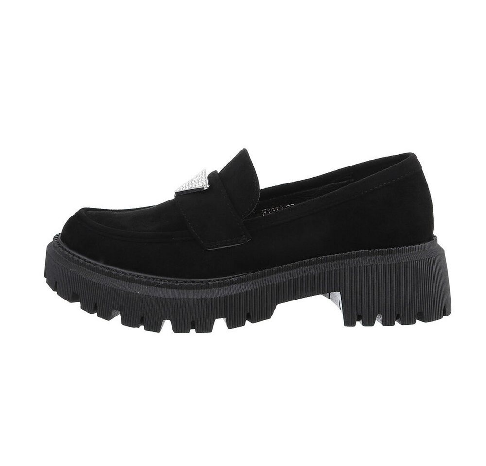 Ital-Design Damen Mokassins Freizeit Slipper (84989521) Blockabsatz Mokassins in Schwarz