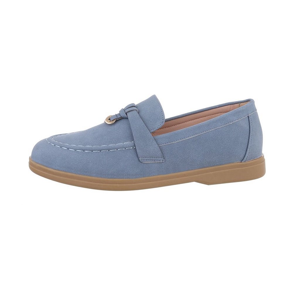 Ital-Design Damen Mokassins Freizeit Slipper (85744014) Blockabsatz Mokassins in Hellblau