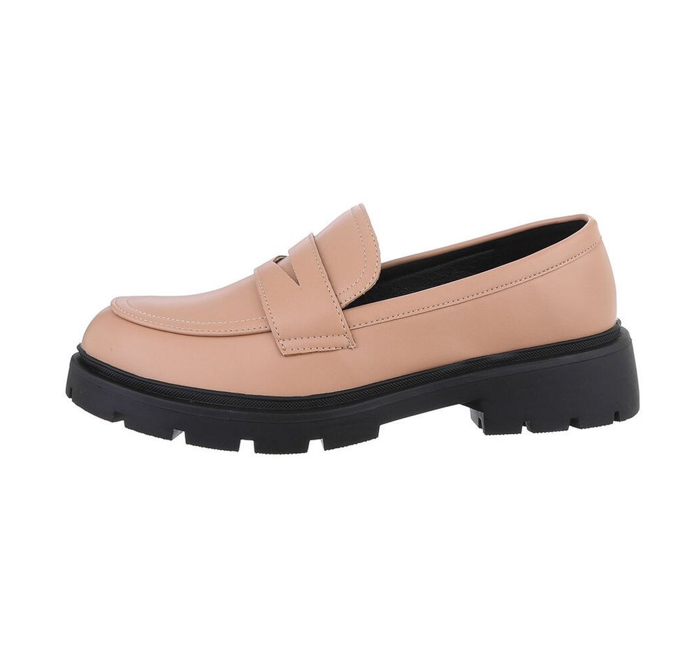 Ital-Design Damen Mokassins Freizeit Slipper (85960539) Blockabsatz Mokassins in Hellbraun