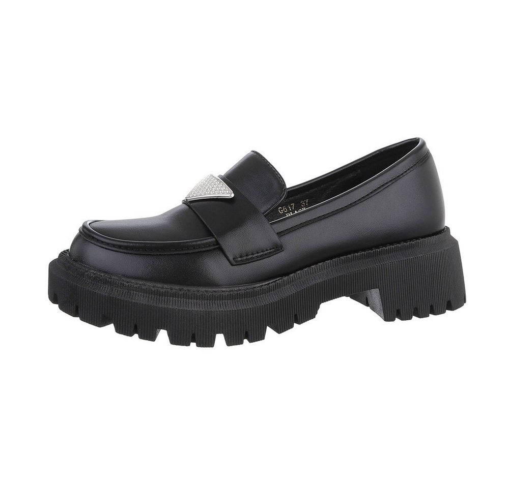 Ital-Design Damen Mokassins Freizeit Slipper (86188104) Blockabsatz Mokassins in Schwarz