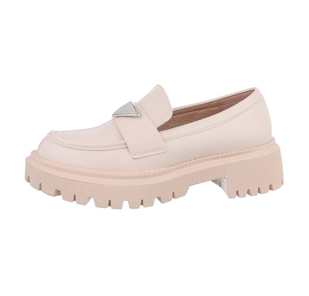 Ital-Design Damen Mokassins Freizeit Slipper (86188111) Blockabsatz Mokassins in Beige