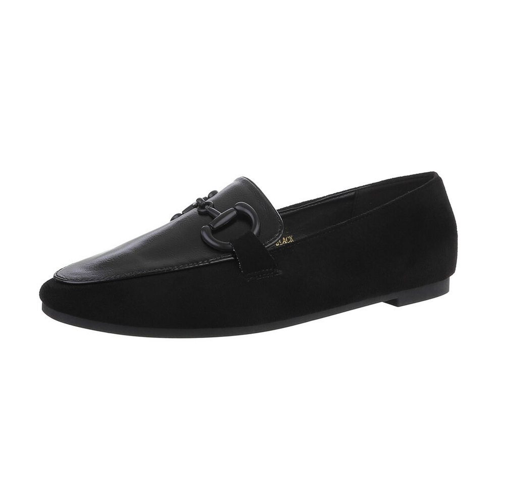 Ital-Design Damen Mokassins Freizeit Slipper (86188151) Blockabsatz Mokassins in Schwarz