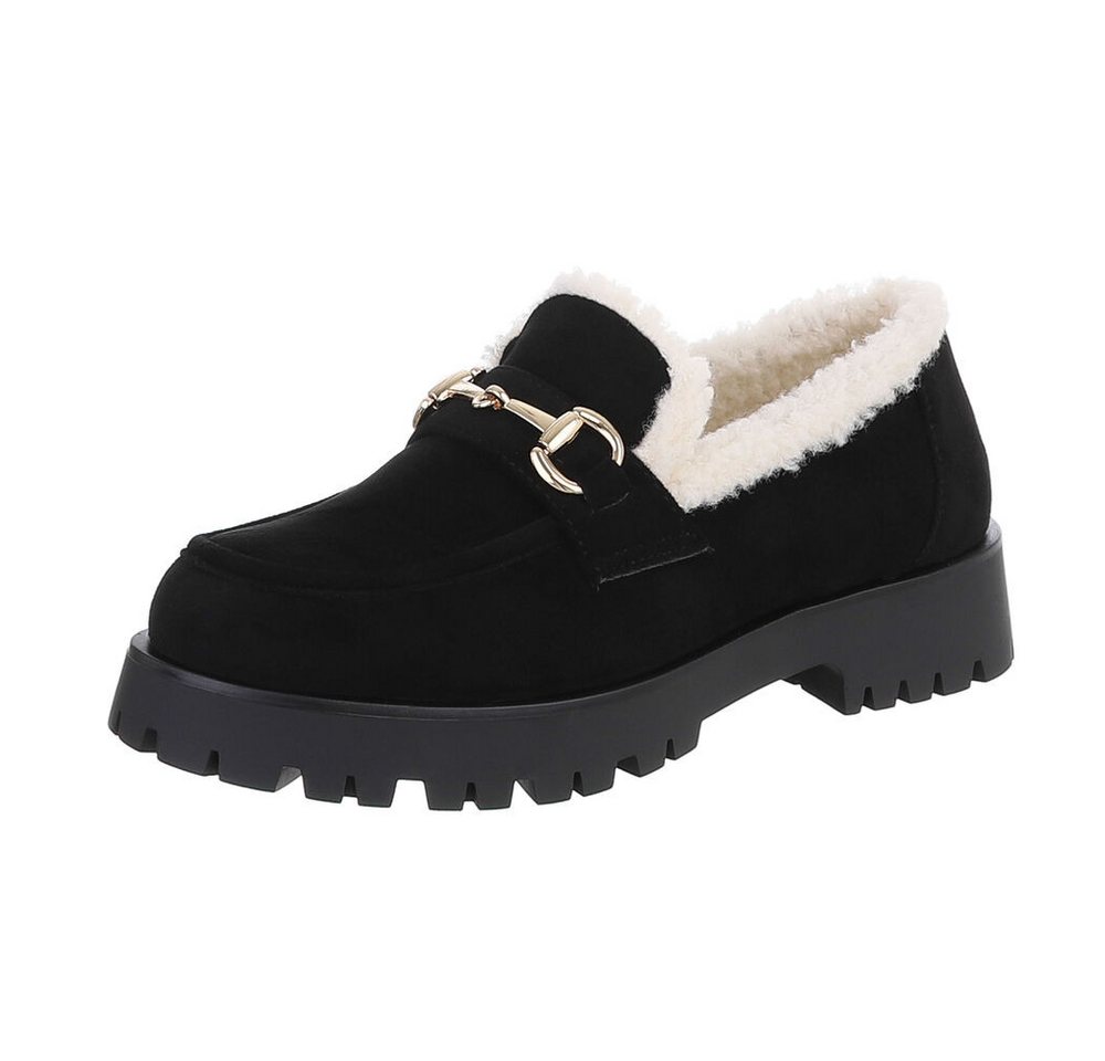 Ital-Design Damen Mokassins Freizeit Slipper (87124672) Blockabsatz Mokassins in Schwarz