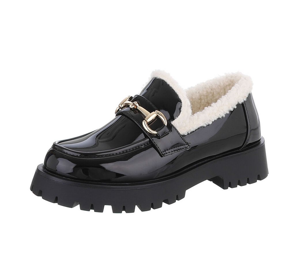Ital-Design Damen Mokassins Freizeit Slipper (87124675) Blockabsatz Mokassins in Schwarz