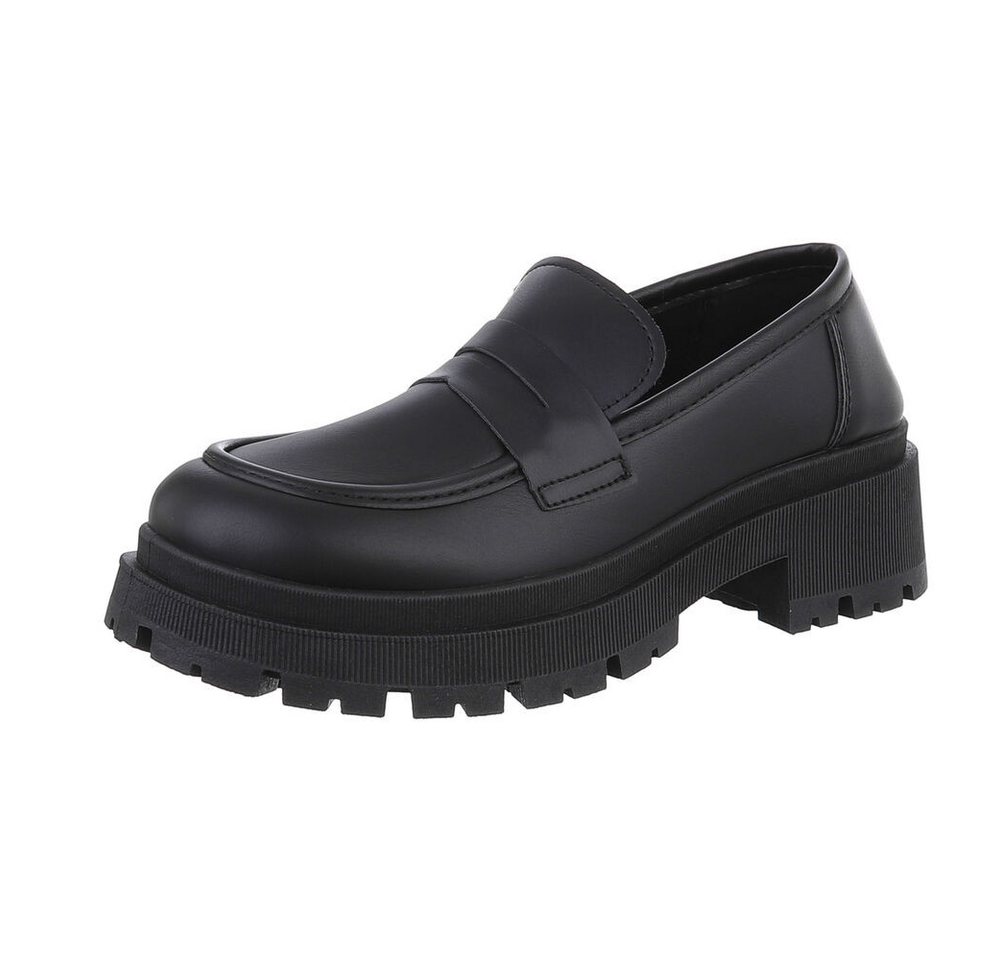 Ital-Design Damen Mokassins Freizeit Slipper (87214335) Blockabsatz Mokassins in Schwarz