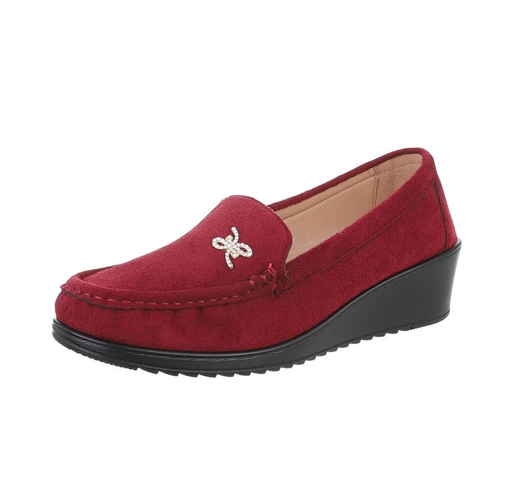 Ital-Design Damen Mokassins Freizeit Slipper (87214373) Keilabsatz/Wedge Mokassins in Weinrot