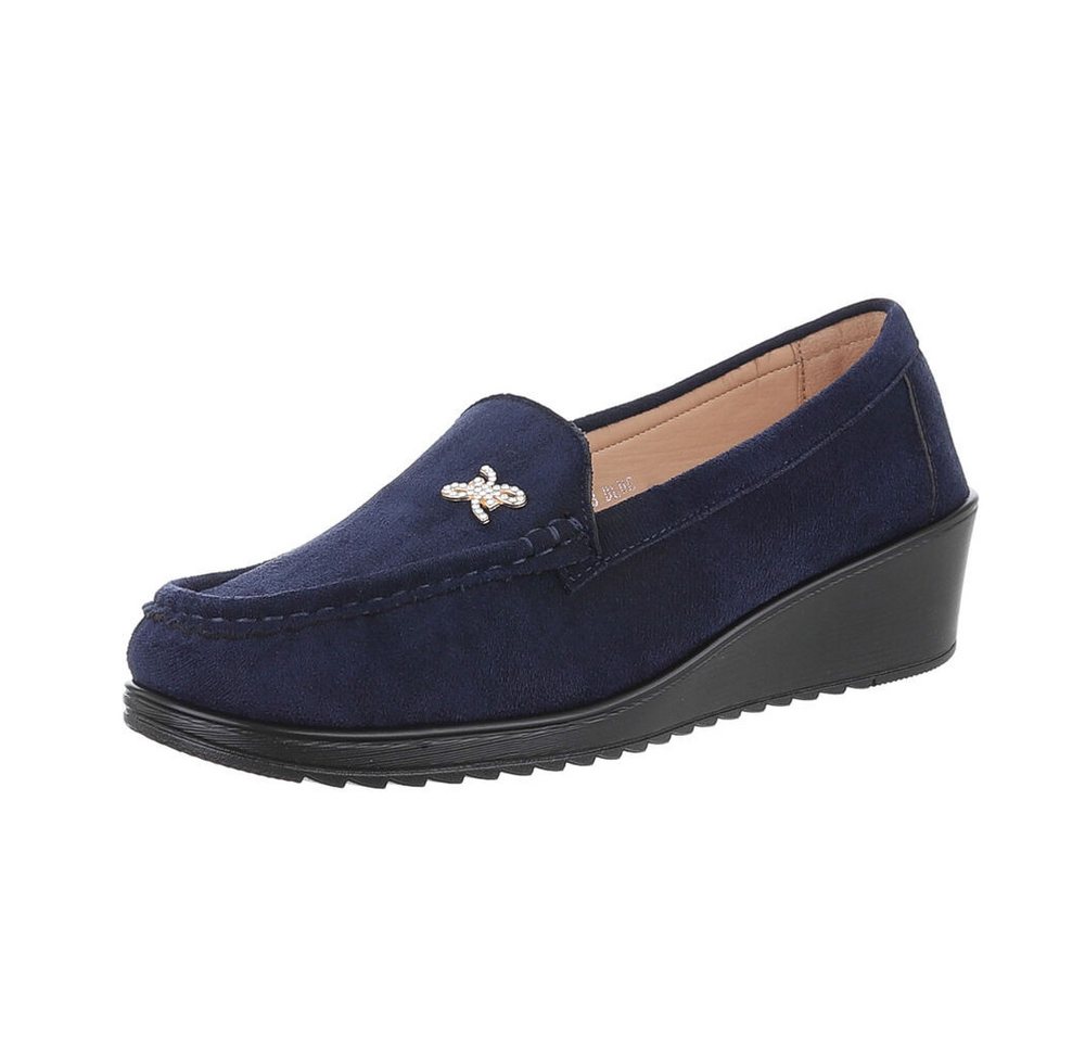 Ital-Design Damen Mokassins Freizeit Slipper (87214386) Keilabsatz/Wedge Mokassins in Dunkelblau