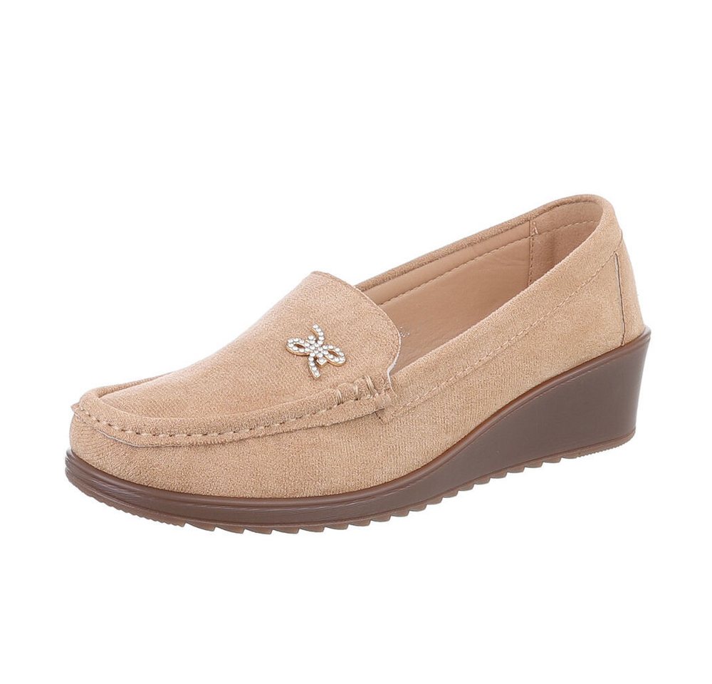 Ital-Design Damen Mokassins Freizeit Slipper (87214397) Keilabsatz/Wedge Mokassins in Hellbraun