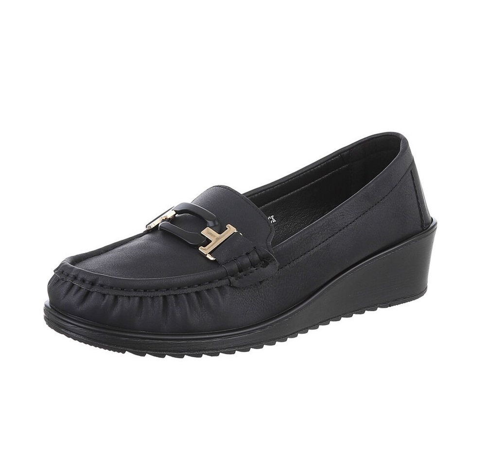 Ital-Design Damen Mokassins Freizeit Slipper (87214413) Keilabsatz/Wedge Mokassins in Schwarz