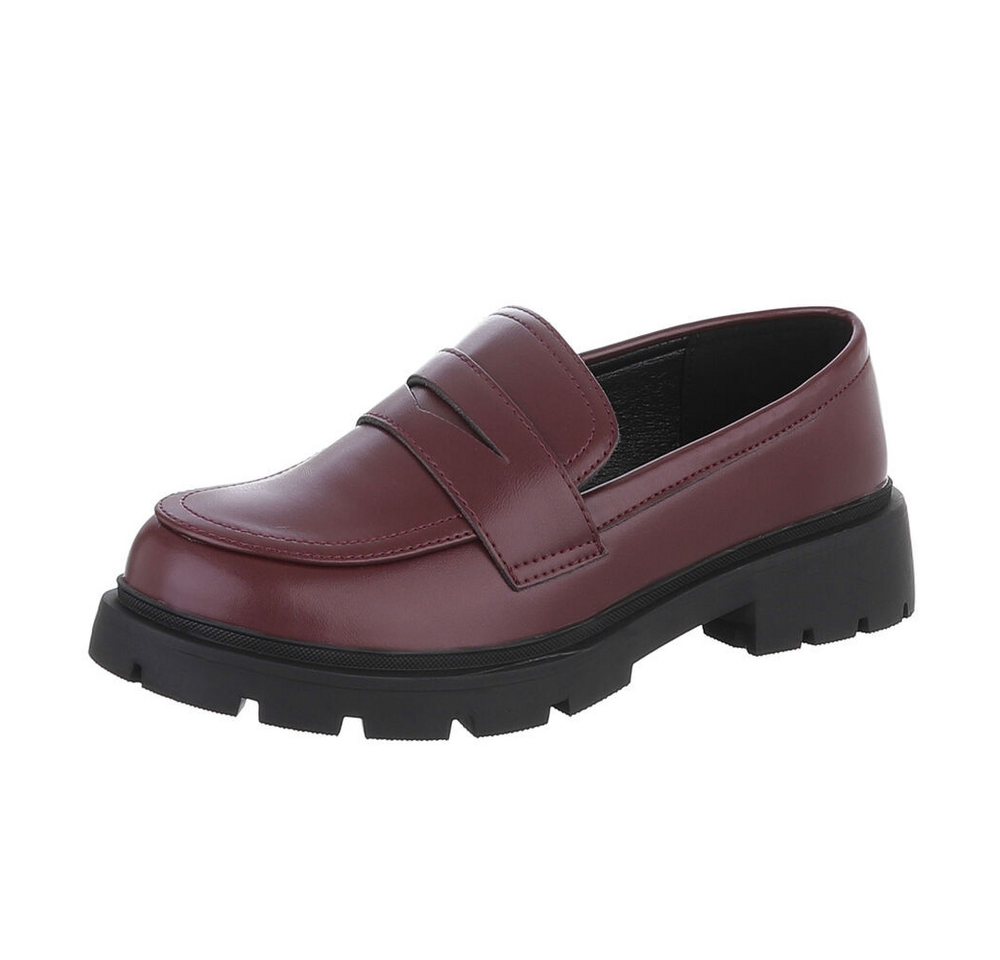 Ital-Design Damen Mokassins Freizeit Slipper (87284187) Blockabsatz Mokassins in Weinrot