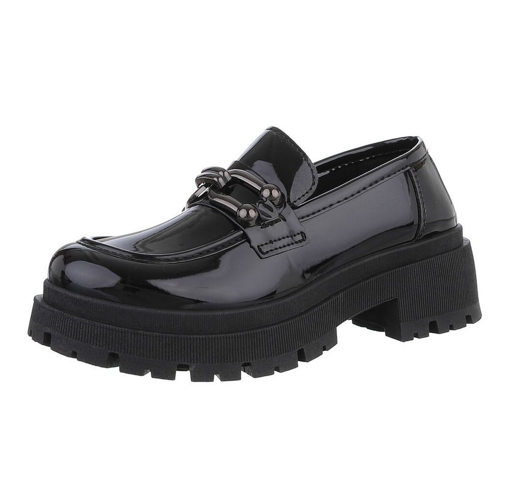 Ital-Design Damen Mokassins Freizeit Slipper (88828129) Blockabsatz Mokassins in Schwarz
