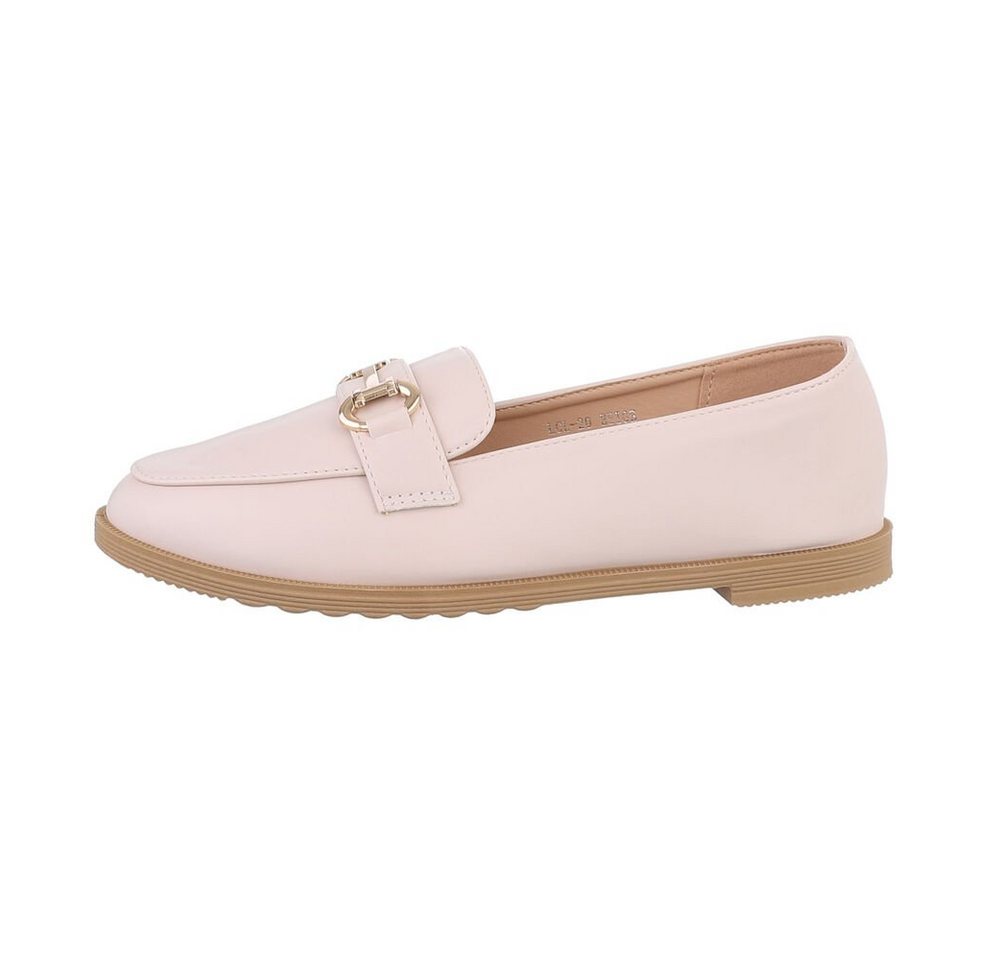 Ital-Design Damen Mokassins Freizeit Slipper Blockabsatz Mokassins in Beige