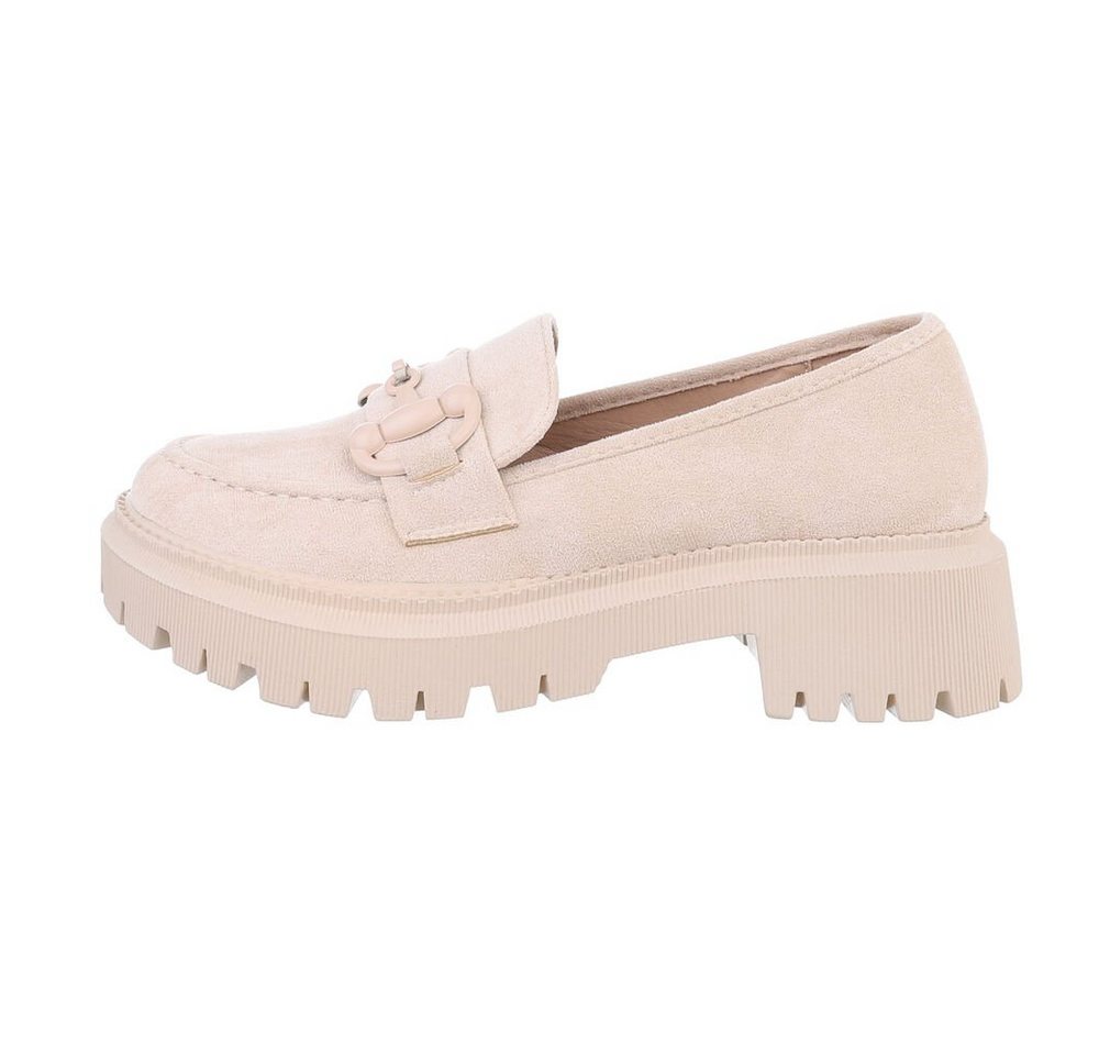 Ital-Design Damen Mokassins Freizeit Slipper Blockabsatz Mokassins in Beige (beige/braun)
