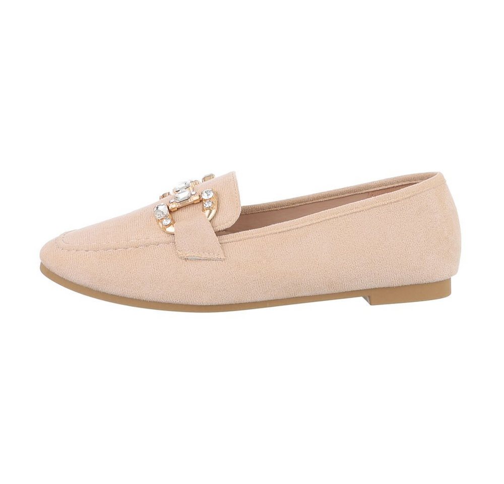 Ital-Design Damen Mokassins Freizeit Slipper Blockabsatz Mokassins in Beige (beige/braun)