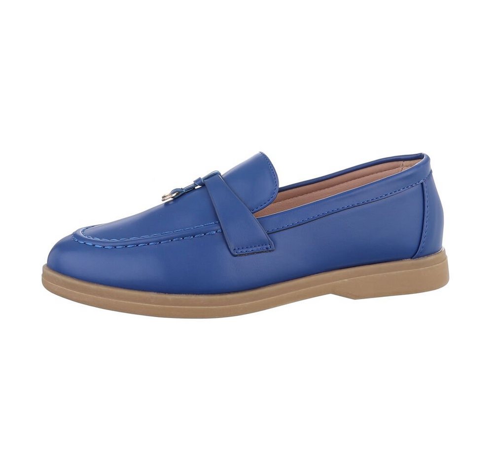 Ital-Design Damen Mokassins Freizeit Slipper Blockabsatz Mokassins in Blau