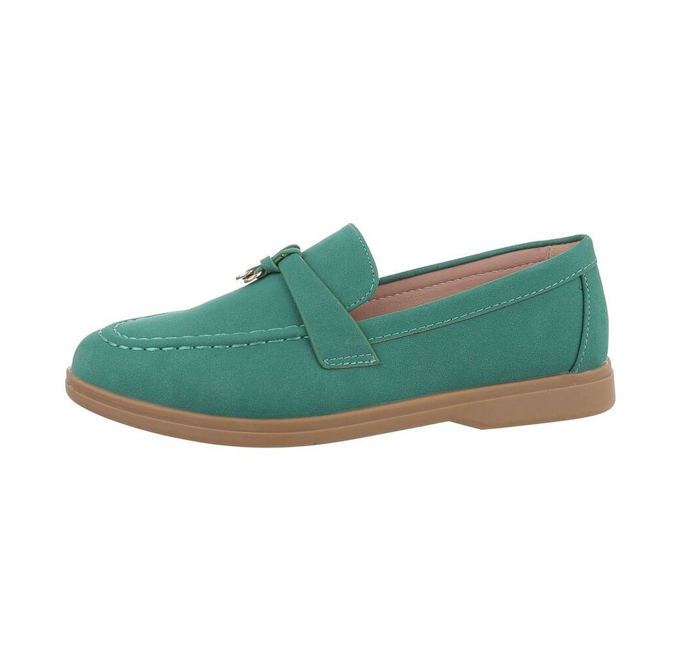 Ital-Design Damen Mokassins Freizeit Slipper Blockabsatz Mokassins in Grün