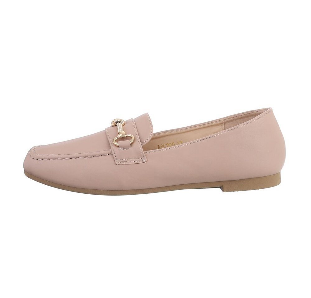 Ital-Design Damen Mokassins Freizeit Slipper Blockabsatz Mokassins in Hellbraun