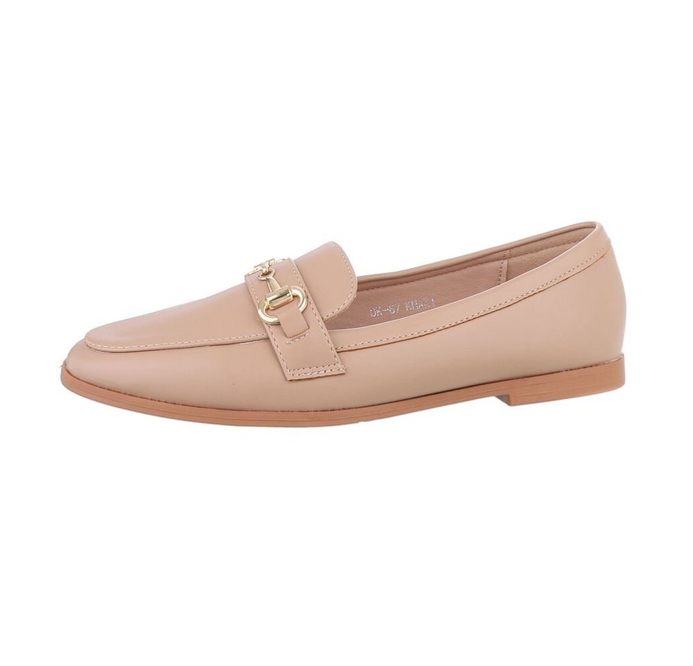 Ital-Design Damen Mokassins Freizeit Slipper Blockabsatz Mokassins in Hellbraun (braun)