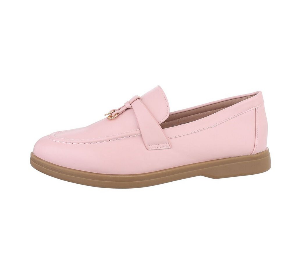 Ital-Design Damen Mokassins Freizeit Slipper Blockabsatz Mokassins in Rosa
