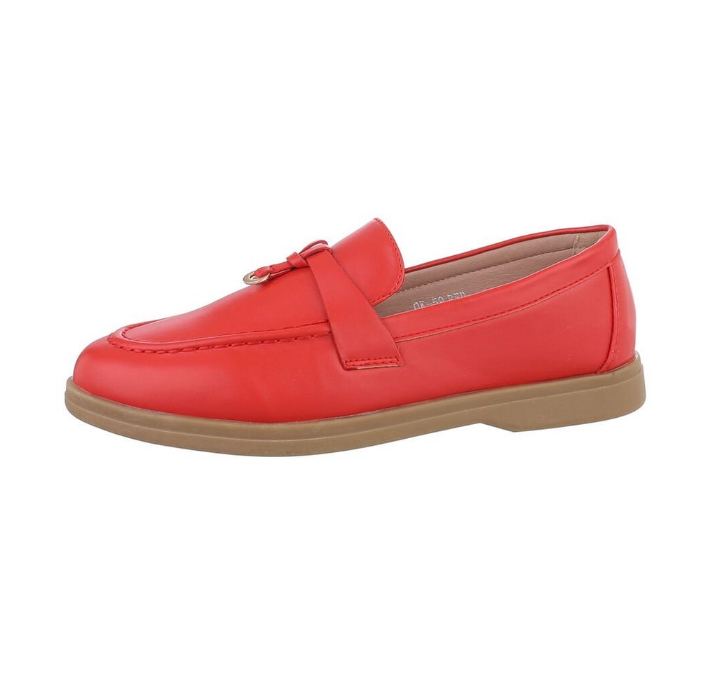 Ital-Design Damen Mokassins Freizeit Slipper Blockabsatz Mokassins in Rot