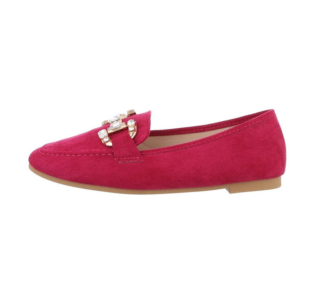Ital-Design Damen Mokassins Freizeit Slipper Blockabsatz Mokassins in Rot