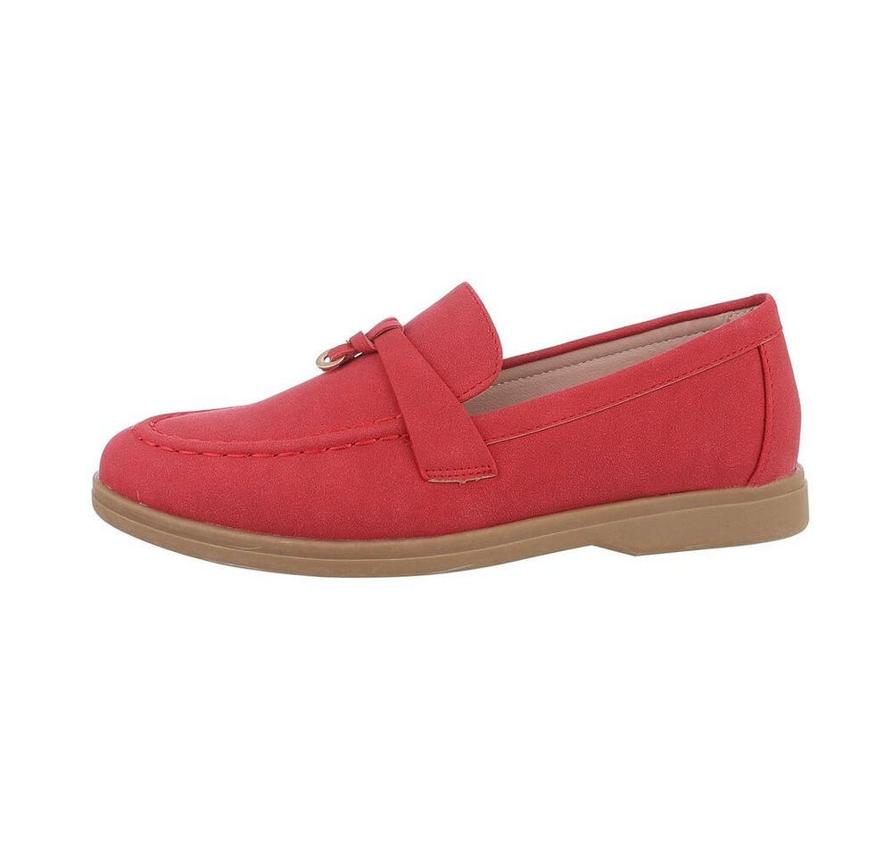 Ital-Design Damen Mokassins Freizeit Slipper Blockabsatz Mokassins in Rot