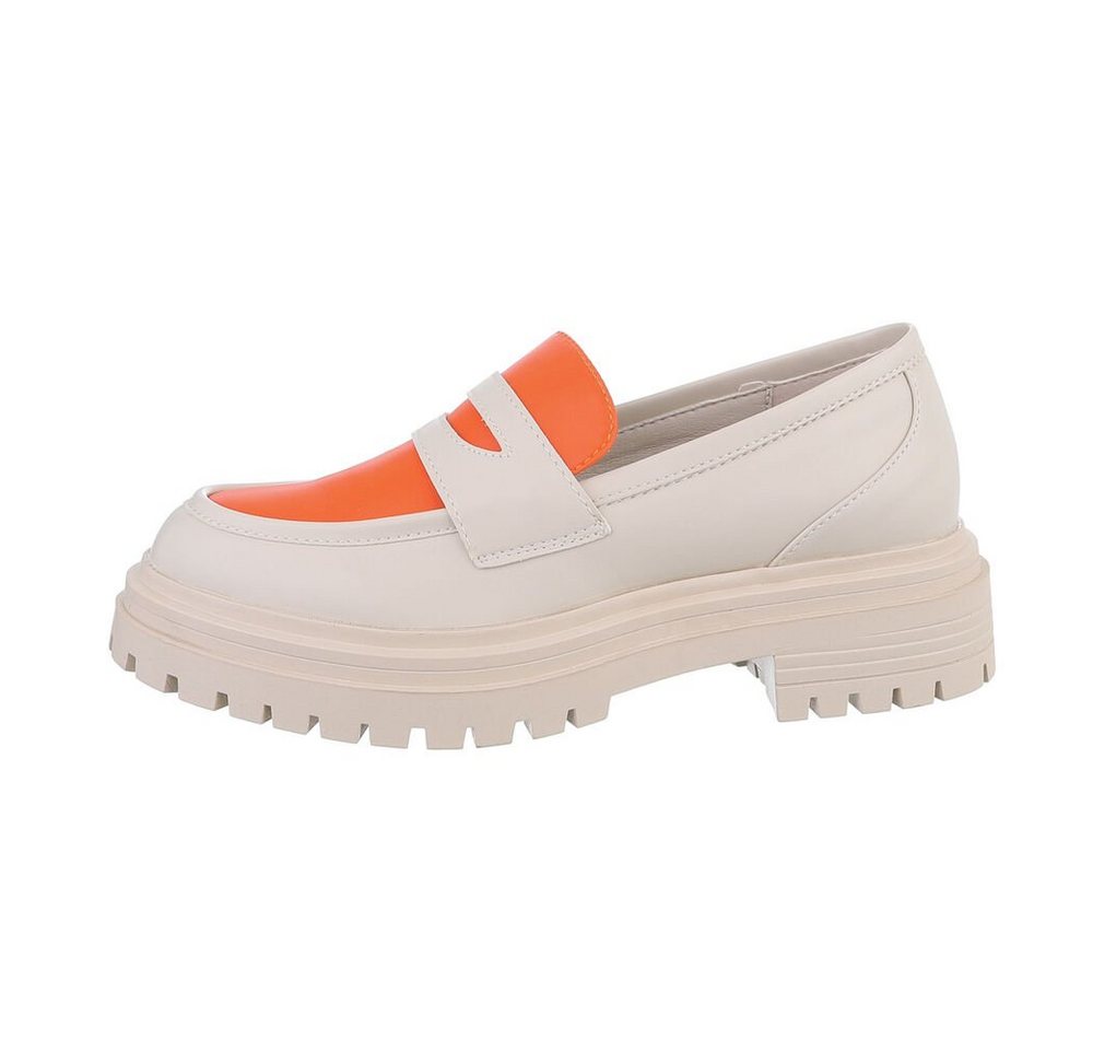 Ital-Design Damen Mokassins Freizeit Slipper Blockabsatz Mokassins in Schwarz (beige/orange)