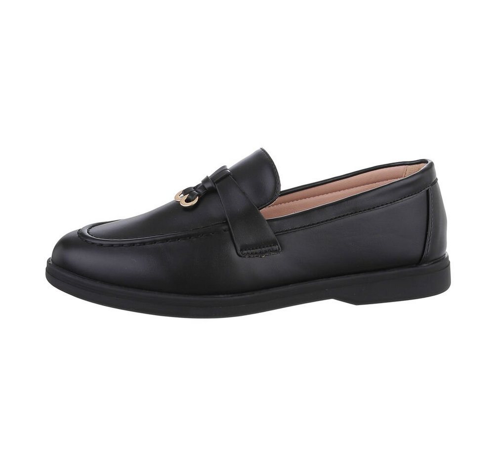 Ital-Design Damen Mokassins Freizeit Slipper Blockabsatz Mokassins in Schwarz