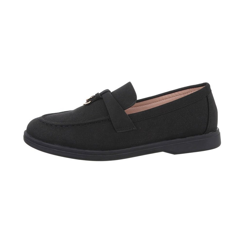 Ital-Design Damen Mokassins Freizeit Slipper Blockabsatz Mokassins in Schwarz (schwarz)