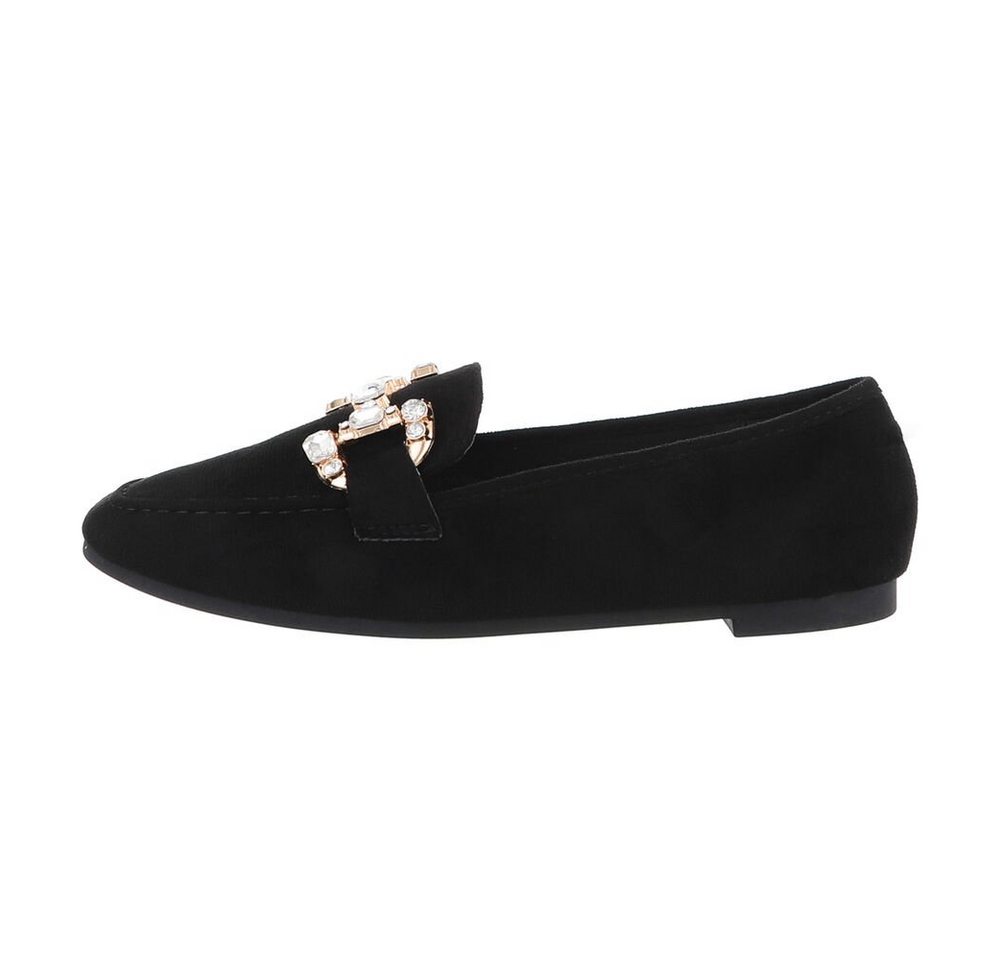 Ital-Design Damen Mokassins Freizeit Slipper Blockabsatz Mokassins in Schwarz