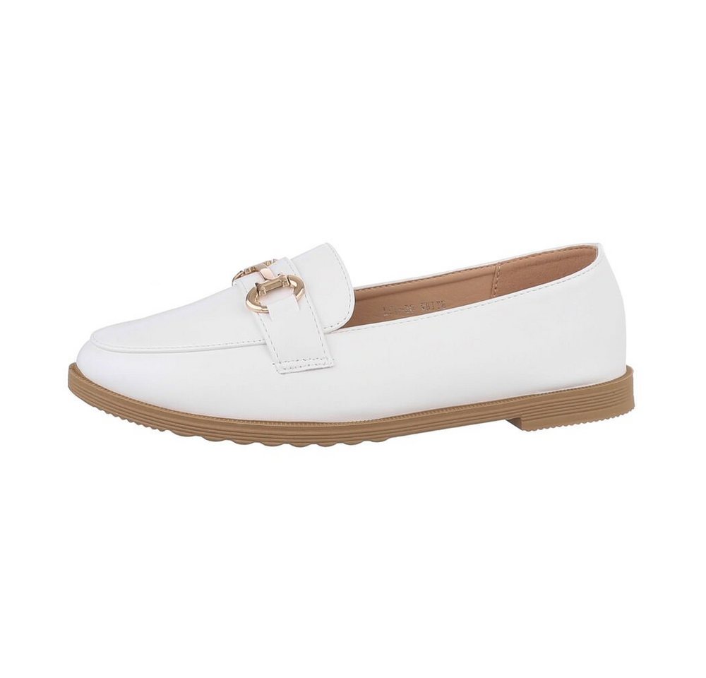 Ital-Design Damen Mokassins Freizeit Slipper Blockabsatz Mokassins in Weiß