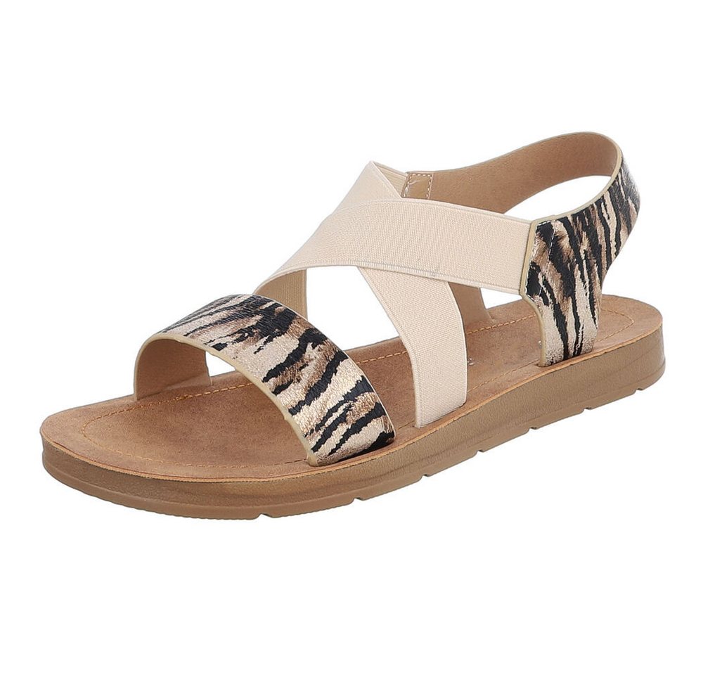 Ital-Design Damen Mokassins mit geflochtenem Detail und rutschfester Sohle Riemchensandalette (91117470) Flach Riemchensandalen in Beige