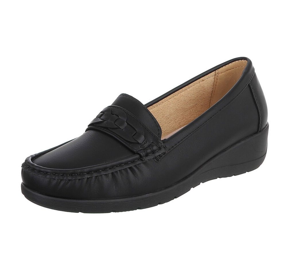 Ital-Design Damen Mokassins mit geflochtenem Detail und rutschfester Sohle Slipper (91117453) Keilabsatz/Wedge Mokassins in Schwarz