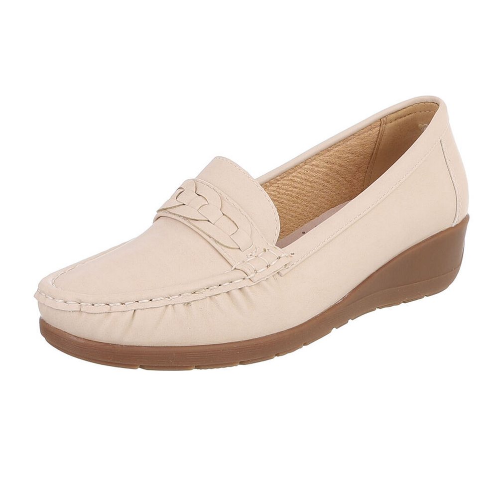 Ital-Design Damen Mokassins mit geflochtenem Detail und rutschfester Sohle Slipper (91117456) Keilabsatz/Wedge Mokassins in Beige
