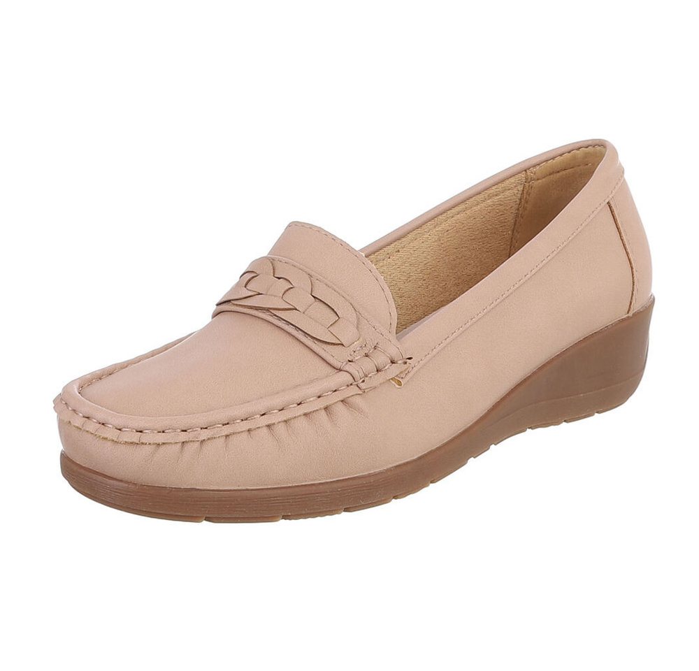 Ital-Design Damen Mokassins mit geflochtenem Detail und rutschfester Sohle Slipper (91117466) Keilabsatz/Wedge Mokassins in Hellbraun