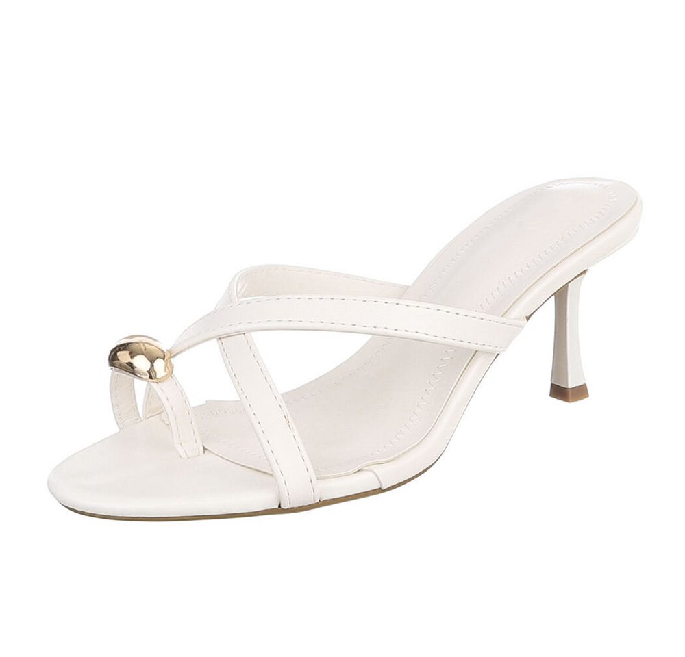 Ital-Design Damen Mule mit Absatz und Metallic-Detail Zehentrenner (91895518) Pfennig-/Stilettoabsatz Sandalen & Sandaletten in Weiß
