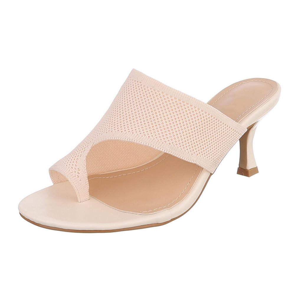 Ital-Design Damen Mule mit Absatz und offenem Design Zehentrenner (91895932) Pfennig-/Stilettoabsatz Sandalen & Sandaletten in Beige