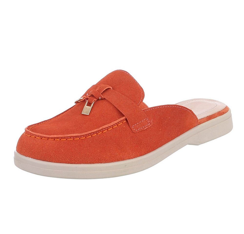 Ital-Design Damen Mule Schlupfschuh mit Metallic-Detail Pantolette (91742502) Blockabsatz Pantoletten in Orange