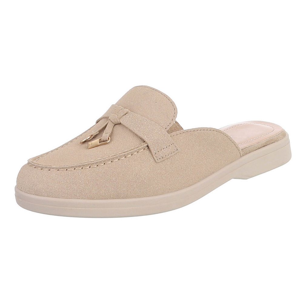 Ital-Design Damen Mule Schlupfschuh mit Metallic-Detail Pantolette (91742508) Blockabsatz Pantoletten in Hellbraun
