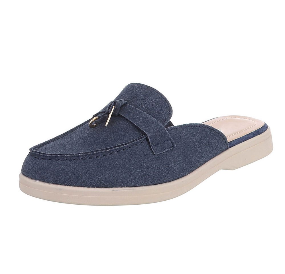 Ital-Design Damen Mule Schlupfschuh mit Metallic-Detail Pantolette (91742513) Blockabsatz Pantoletten in Dunkelblau