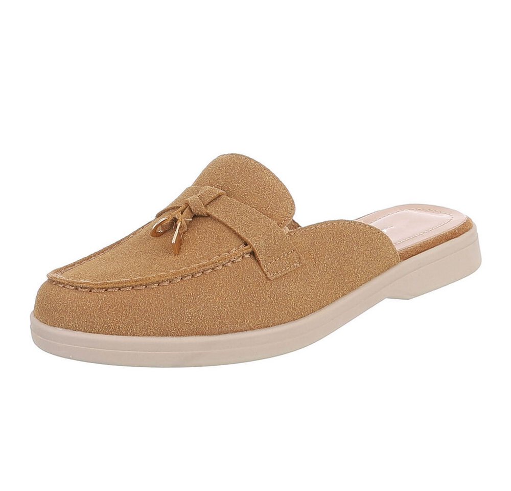 Ital-Design Damen Mule Schlupfschuh mit Metallic-Detail Pantolette (91742521) Blockabsatz Pantoletten in Camel