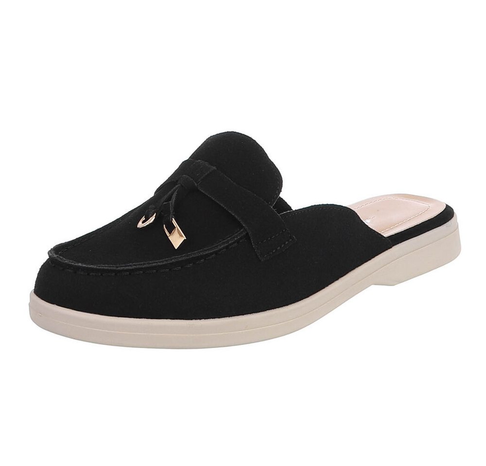 Ital-Design Damen Mule Schlupfschuh mit Metallic-Detail Pantolette (91742522) Blockabsatz Pantoletten in Schwarz