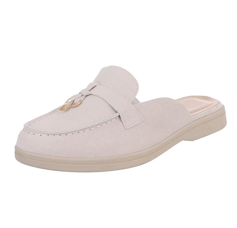 Ital-Design Damen Mule Schlupfschuh mit Metallic-Detail Pantolette (91742532) Blockabsatz Pantoletten in Beige