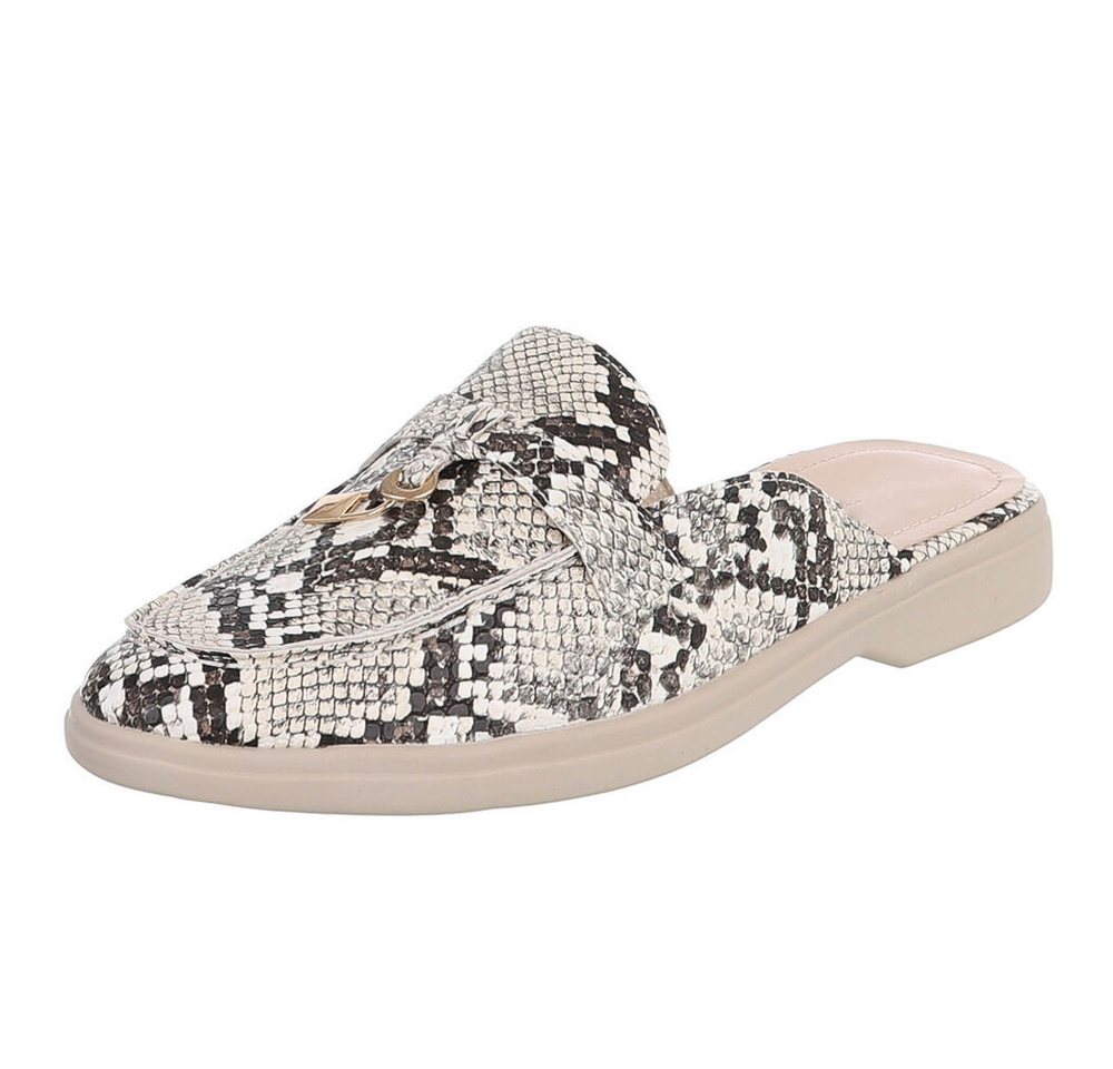 Ital-Design Damen Mule Schlupfschuh mit Metallic-Detail Pantolette (91742537) Blockabsatz Pantoletten in Beige