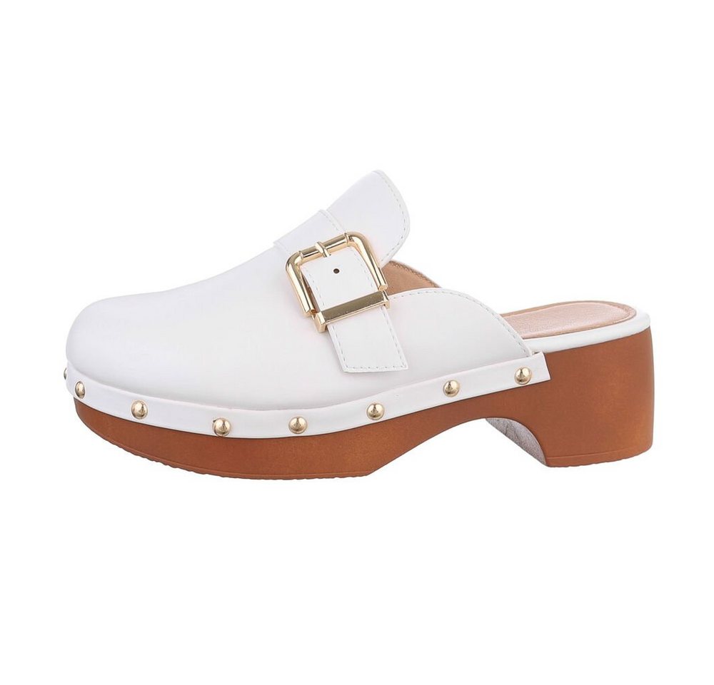 Ital-Design Damen Mules Boho/Hippie Plateausandaletten (85878203) Blockabsatz Sandalen & Sandaletten in Weiß