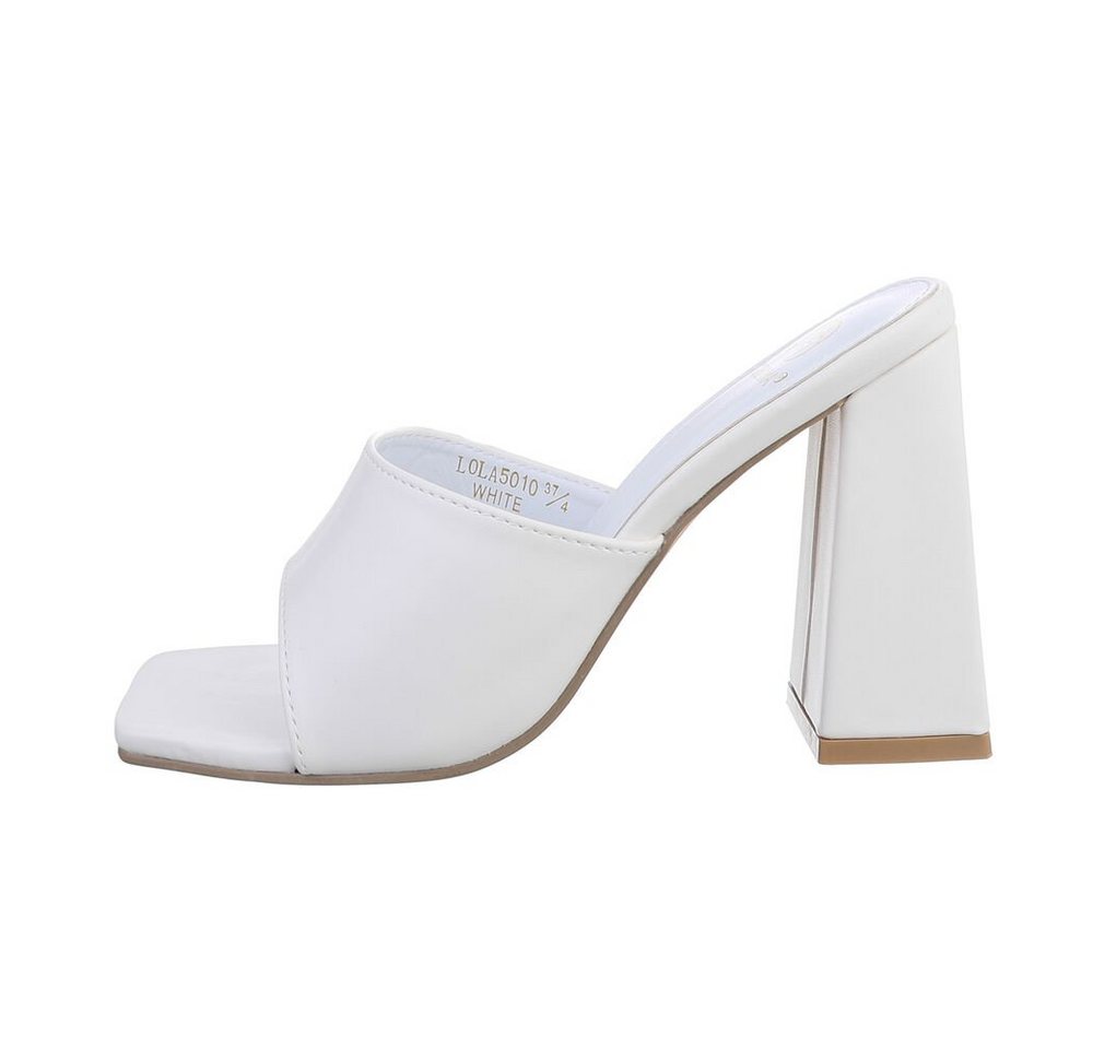 Ital-Design Damen Mules Freizeit Pantolette (83448370) Blockabsatz Sandalen & Sandaletten in Weiß