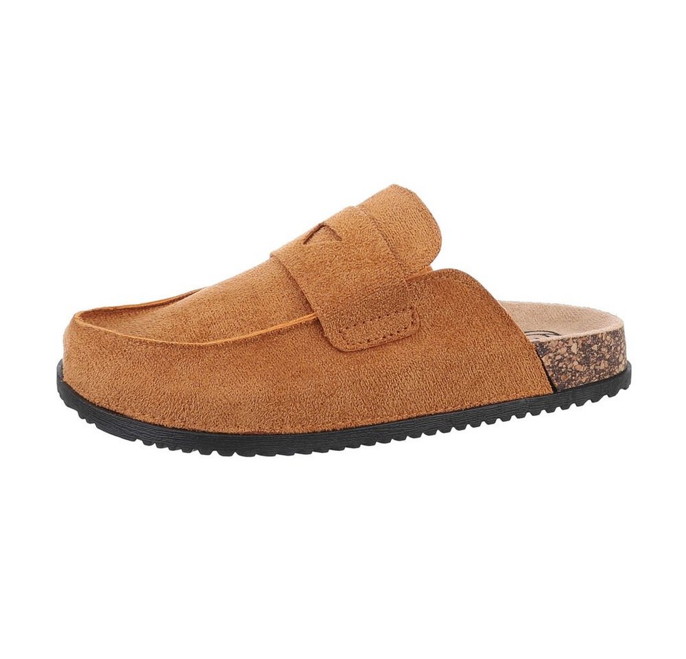 Ital-Design Damen Mules Freizeit Pantolette (85697947) Flach Pantoletten in Camel